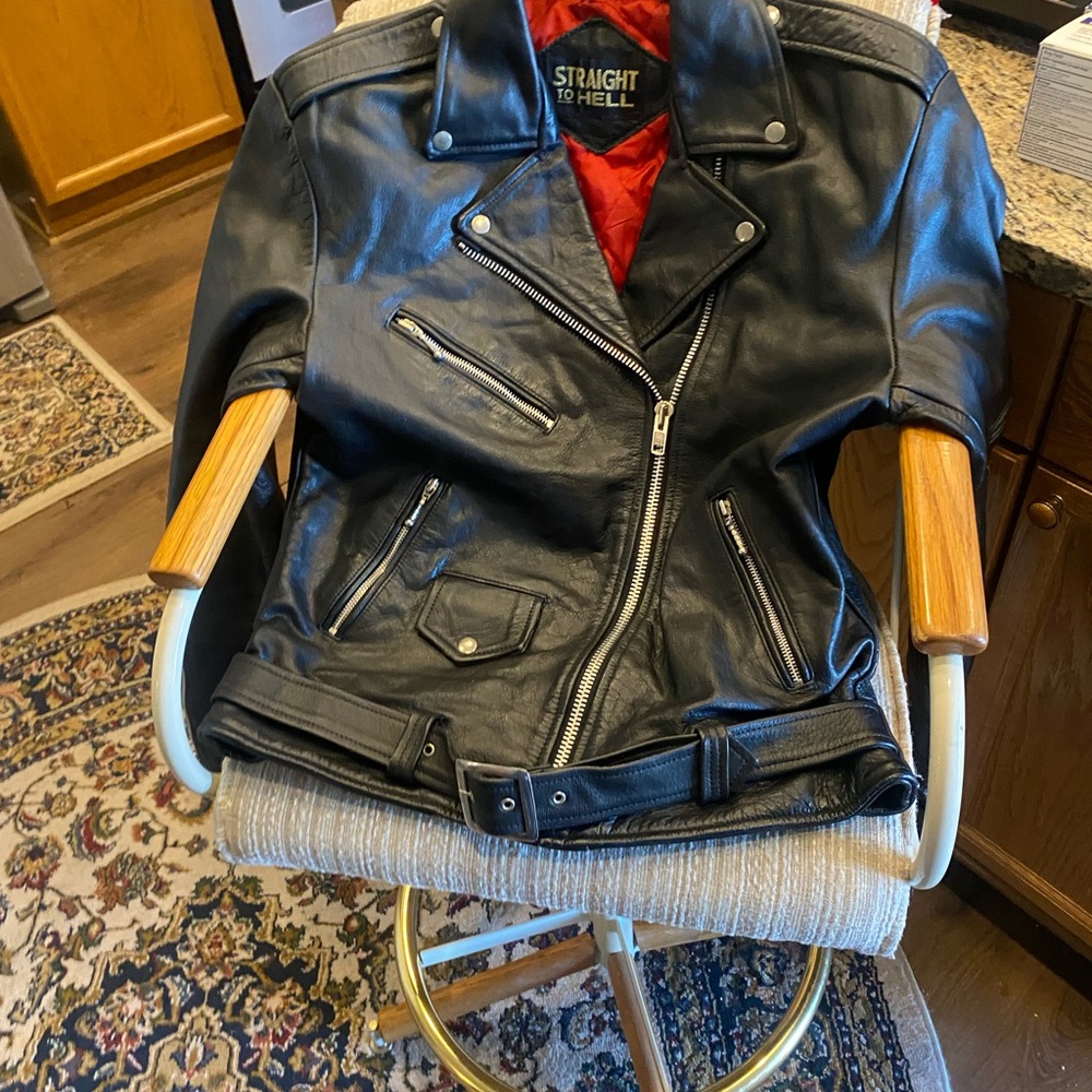 Black Leather Motorcycle Jacket with Asymmetrical Zipper